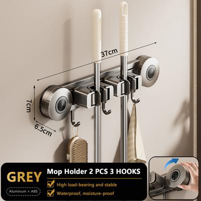 Space Aluminum Suction Cup Mop Rack Punch-Free with Buckle Clamp Mop Rack Wall-mounted Removable Hook Mop Clip Balcony Bathroom