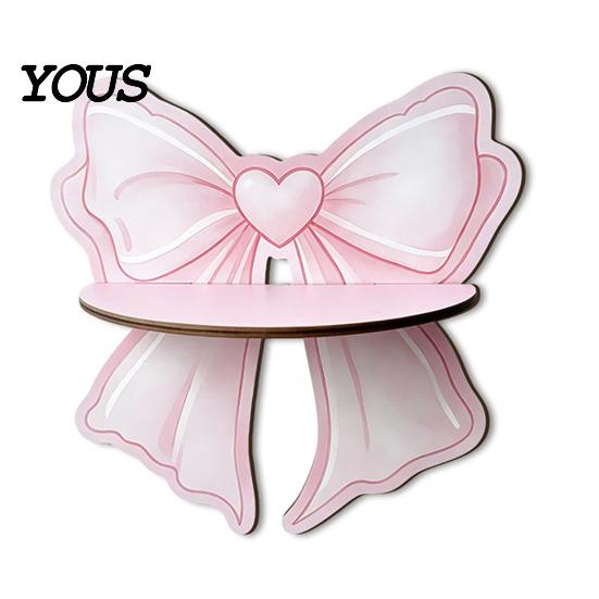 Wall Mount Organizer for Powder Room Cute Pink Bow Wooden Shelf, Shaped Display Rack, Small Floating Shelves Bedroom Storage Shelf Vanity Room,