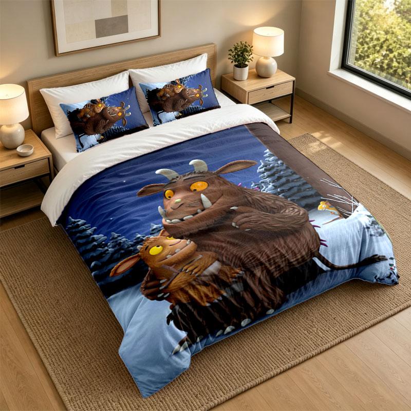 Ensemble de literie 3 piècesLe Gruffalo Drap de lit doux et deux taies d'oreiller Décor de chambre à coucher pour la maison