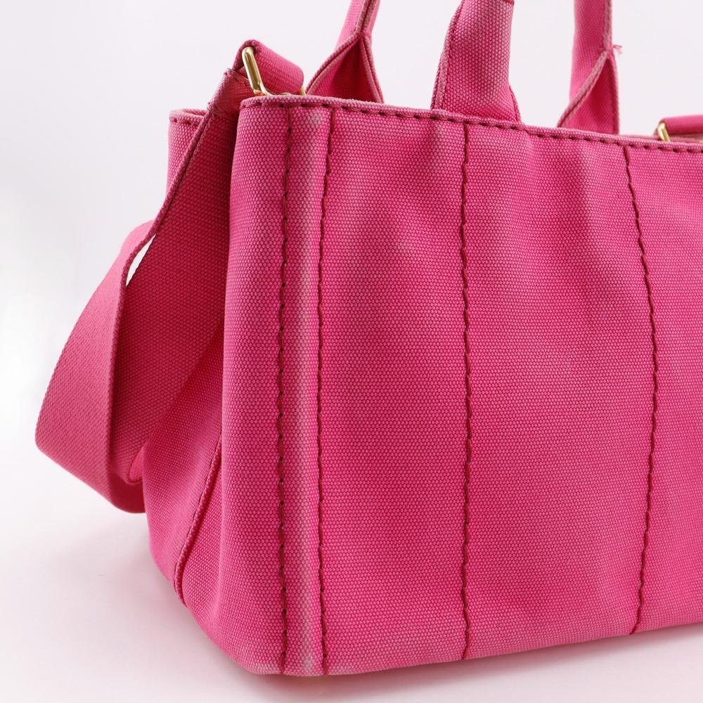 Prada Canapa Handbag 2WAYShoulder Tote Bag Pink Canvas Women Used