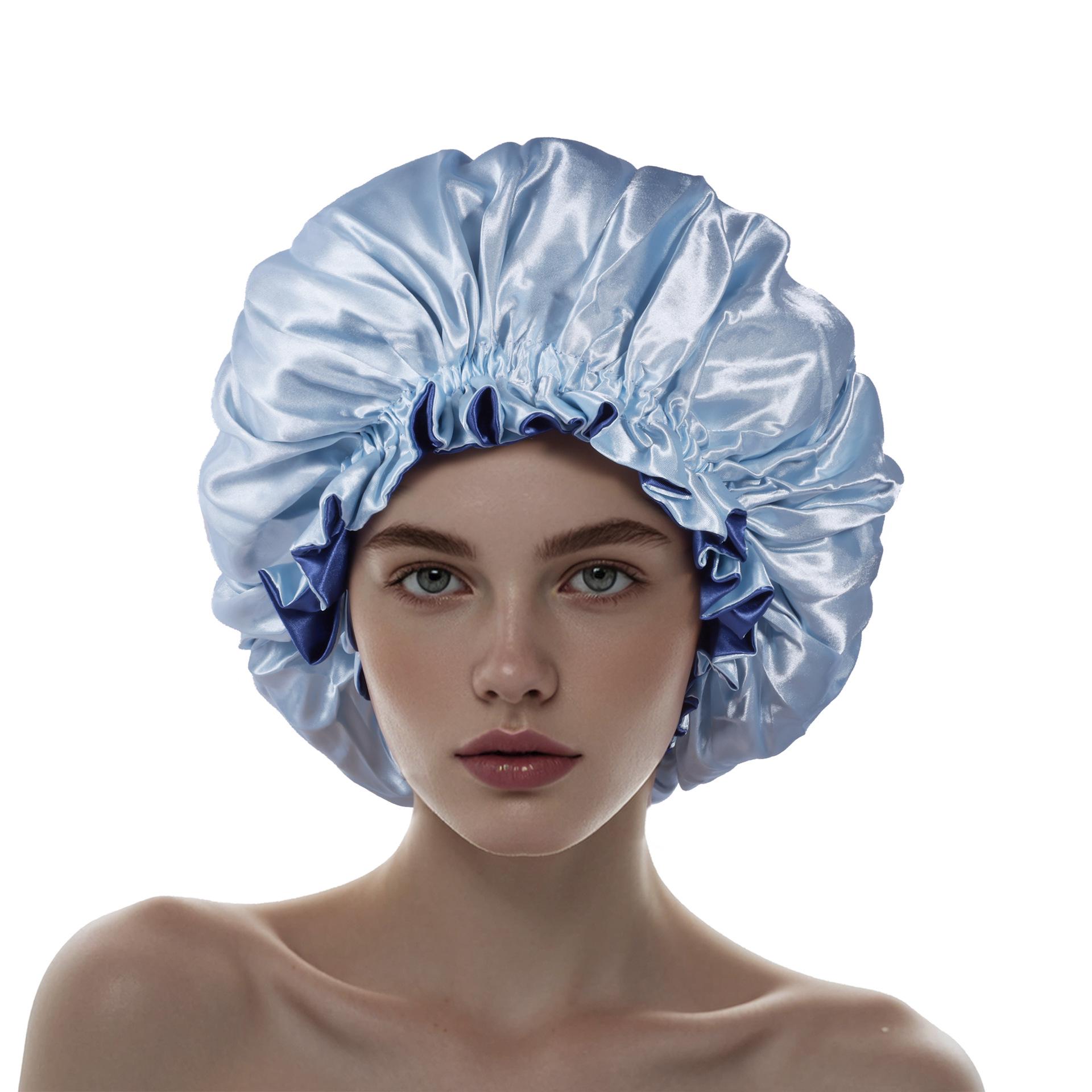 

Двухслойная атласная ночная шапочка с кружевом, большая круглая шапочка для химиотерапии и парикмахерских процедур Regular жёлтый