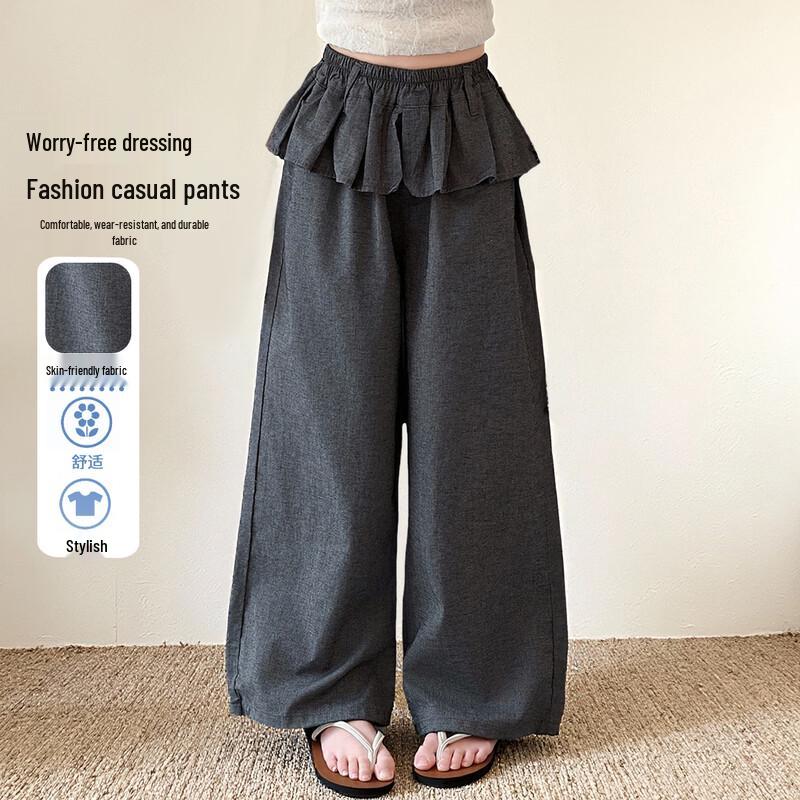 Girls  Summer Korean Style Ruffle Wide-Leg Casual Pants 130