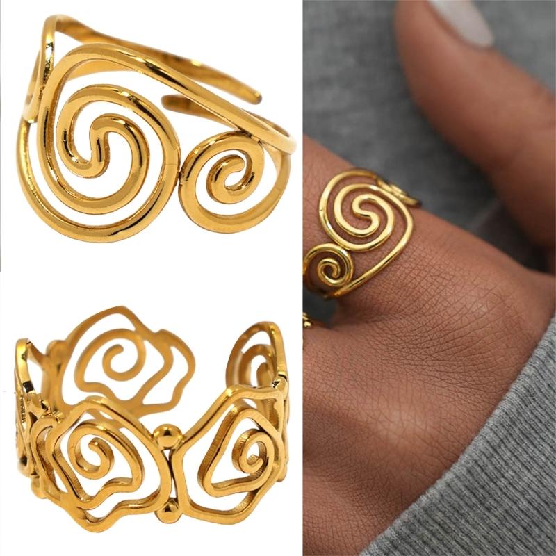 Elegant Swirl Designs 18K Gold Plated Stainless Steel Ring Jewelry For Women Accessory Finger Accessories