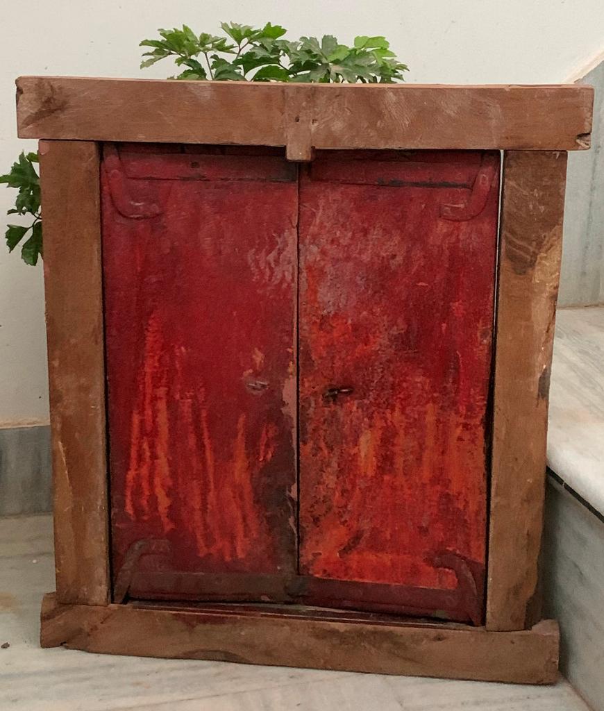 Antique Hand-Painted Krishna Wooden Window Frame: Indian Religious Decor