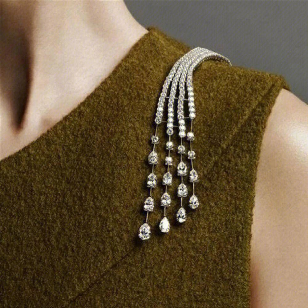 Fashion Long Tassel Rhinestone Crystal Brooch Handmade Sparkling Drop Dangling Broochs Jewelry Gifts Brooch Pins Women Bridal