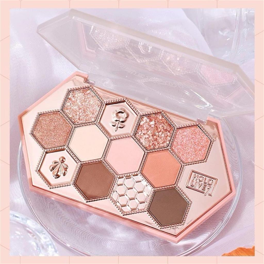 UNYOKE Cute Honeycomb Makeup Highly Honey Powder Matte Brown Eyeshadow, 12-Color Palette, Waterproof, Sweatproof, Pigmented, Long-Lasting, 10.8g-603#