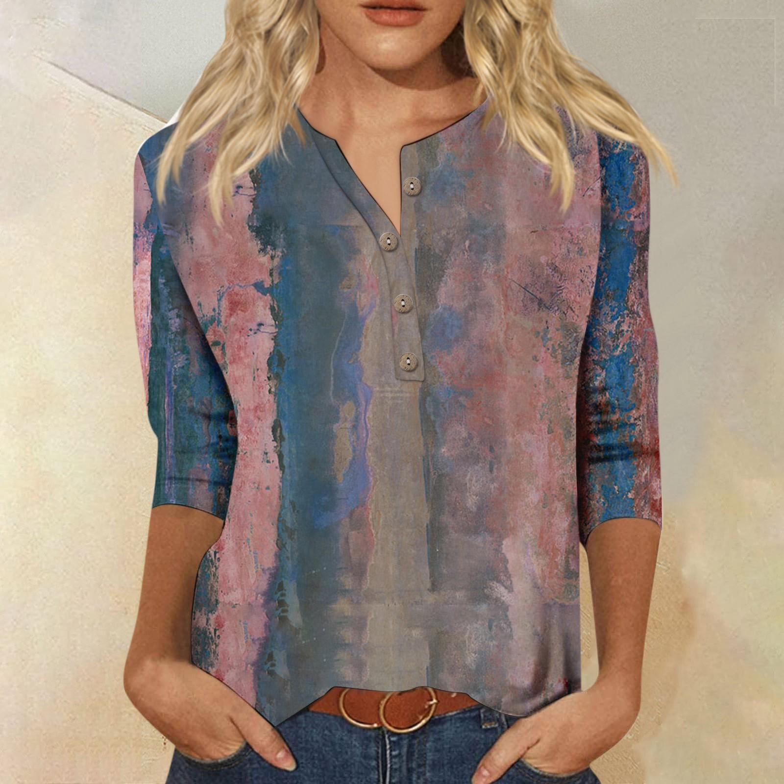 Женская мода Повседневная новая пуговица с круглым вырезом и рукавами 3/4 Свободная — фото 9