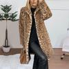 Damen S Kunstpelz Leo-Print Mittellanger Dicke Mantel