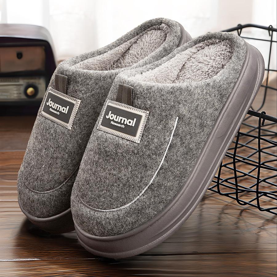 Men's Warm Plus Size Home Slippers Non-slip Couple Plush Cotton Slippers, Memory Foam Soft Sole Indoor and Outdoor Dual-use Home Shoes