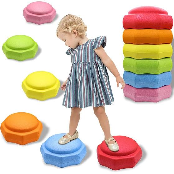 Stepping Stones for Kids – 6 pcs EPP Balance Sensory Kids Stepping Stones for Toddlers 1-3 for Indoor Outdoor Activity Promoting Toddler s Balance Pastel Rainbow