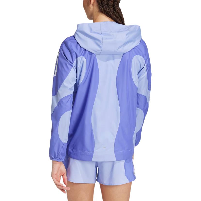 adidas Laufen Own The Run Base Wind.Rdy Bequeme Sportliche Minimalistische Kapuzenjacke Damen Jacke Blau IW0034