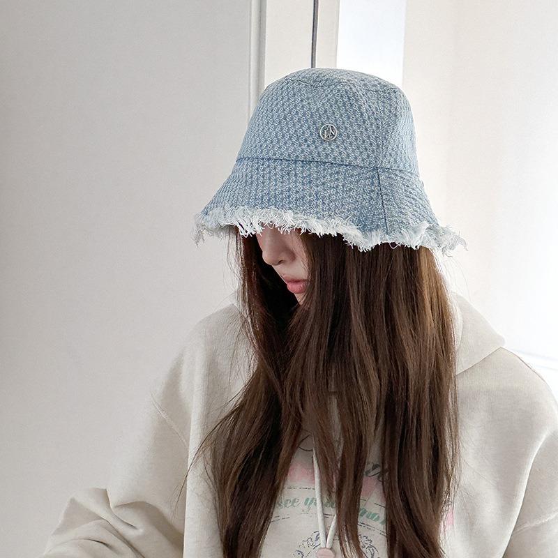 25 early autumn new big eaves lattice rough edge high quality bucket hat sunshade sunscreen washbasin hat