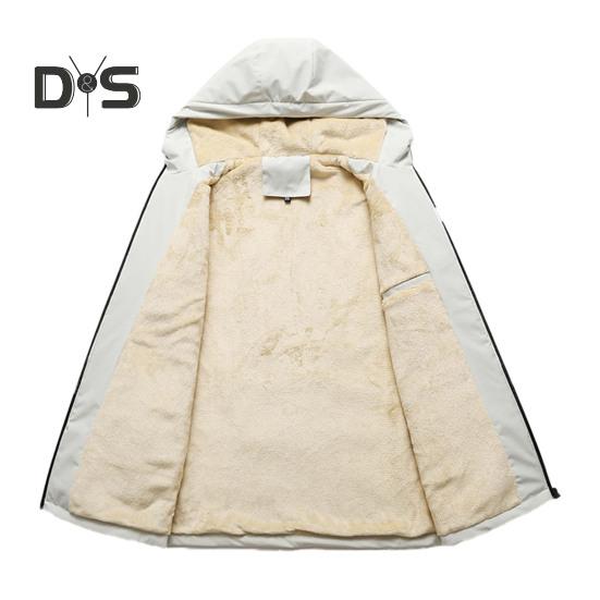 Menn Høst Hettejakke Vindjakke med Glidelåslommer Tykt Fôr Ensfarget Casual Hettegenser for Vinter Utendørsaktiviteter