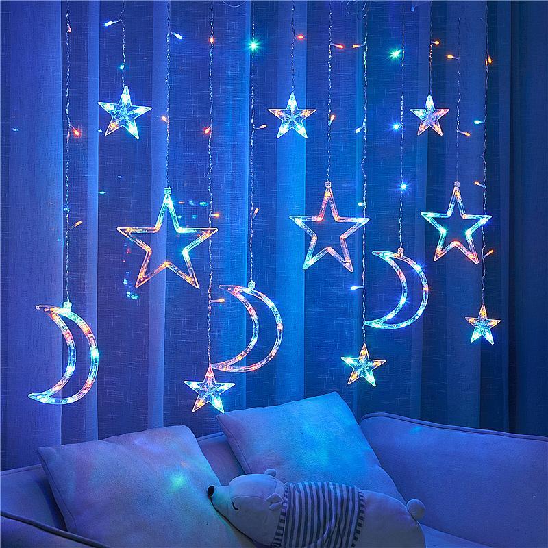 Funkelnder Stern Mond Lichtervorhang - Lichterkettennetz für Schlafzimmer & Kreative Dekoration