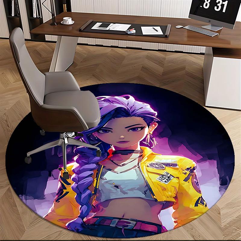 1pc Anime Design Round Carpet - Office Chair Mat with Purple Hair Girl Print, Suitable for Home Decor, Gaming Room