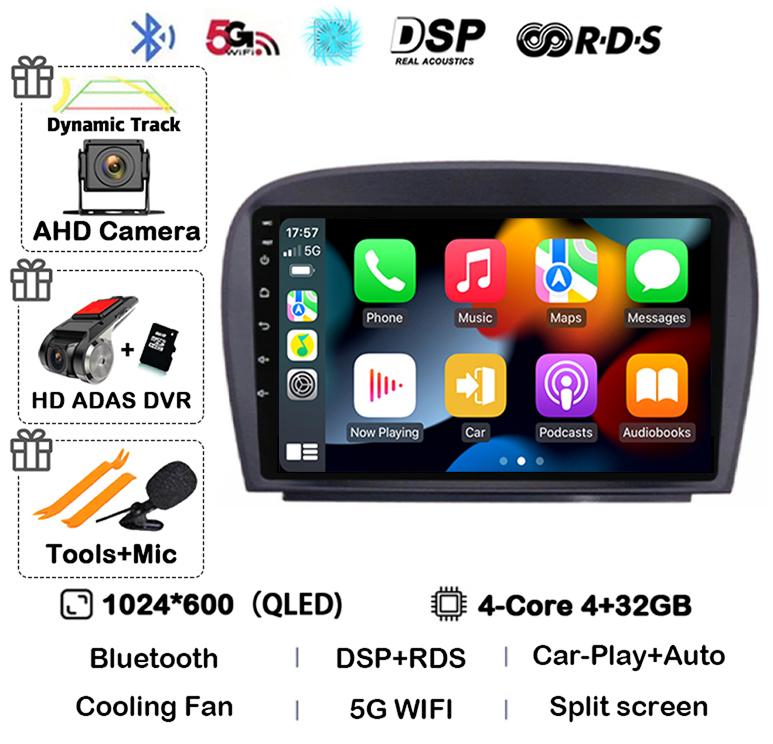 Android 14 Carplay Car Radio For Mercedes Benz SL R230 SL350 SL500 SL55 SL600 SL65 2001-2007 Multimedia Video Player GPS Stereo