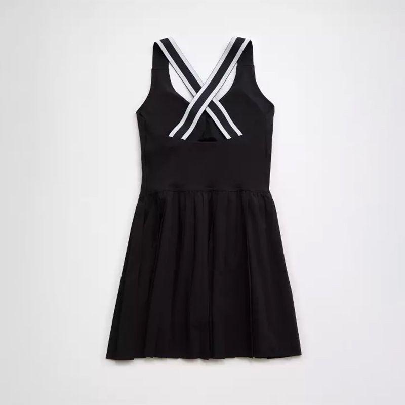 European and American Color Matching Cross Beauty Back Tennis Skirt Quick-Drying Pleated Exercise Skirt Exposure-Proof Belt Chest Pad Dress Female