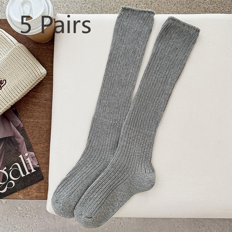 5 Pairs Socks Women's Spring and Autumn Cotton Thin Long Socks College Style Jk Stacked Socks Personality Trend White Boneless Calf Socks