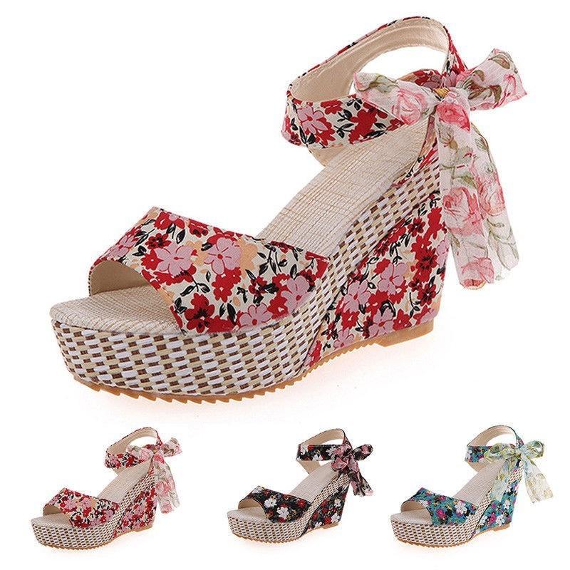 Premium Quality Women Boho Beach Sandals With Floral Wedge Heels For Summer Style