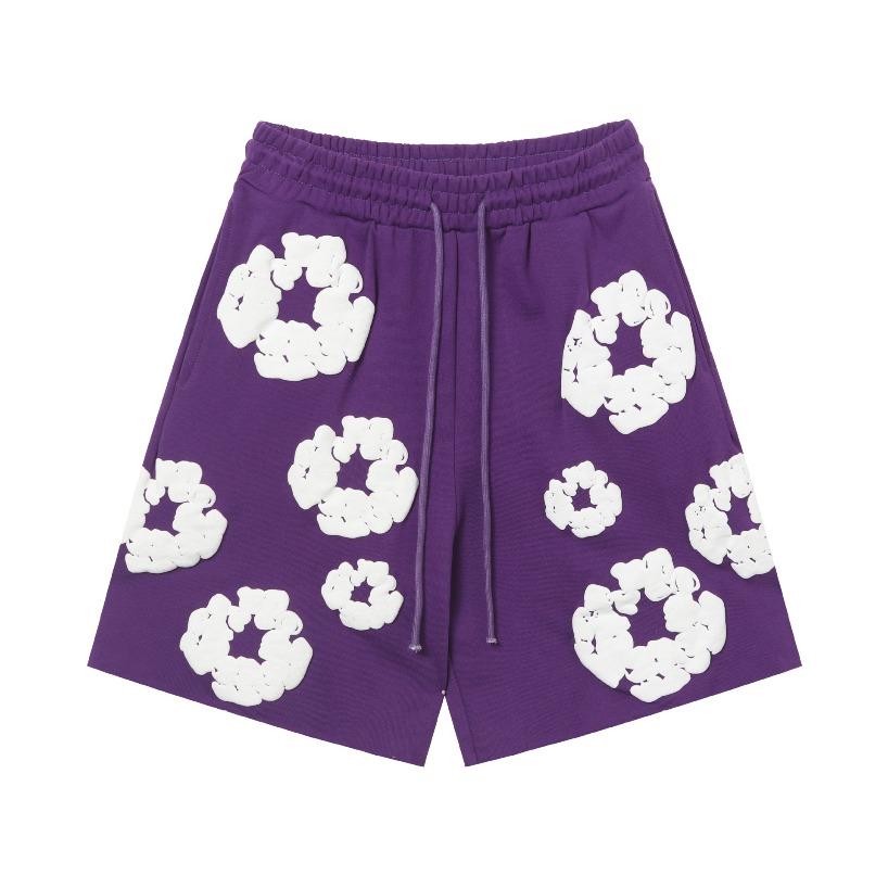 VEZFAA Women's Fashion Summer Spring Loose Casual Flower Print Elastic Waist Shorts Beach Shorts Breathable Wide Leg Shorts
