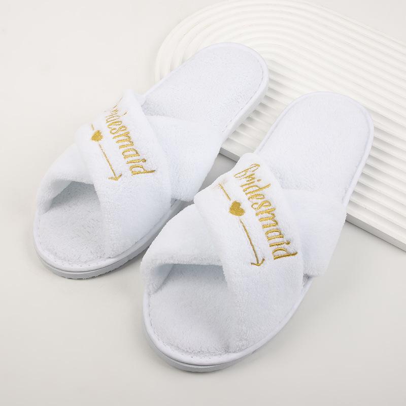 Fashion Wholesale Wedding Party Guests Home Slip-on Letter Print Shoes, For Bride And Bachelorettes Bridal Party Cross Strap Slippers