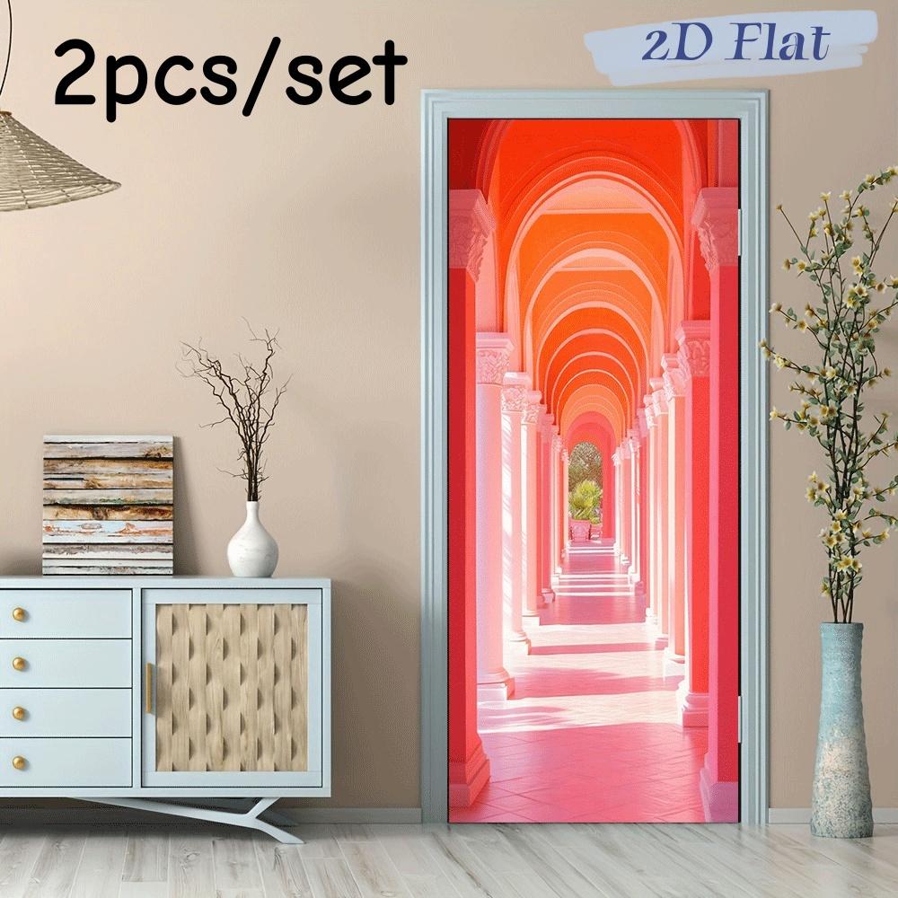 

2pcs of this European retro arch wall sticker, with its geometric design and gradient orange pink color, can instantly enhance t (as the picture,38.5x200cmx2)