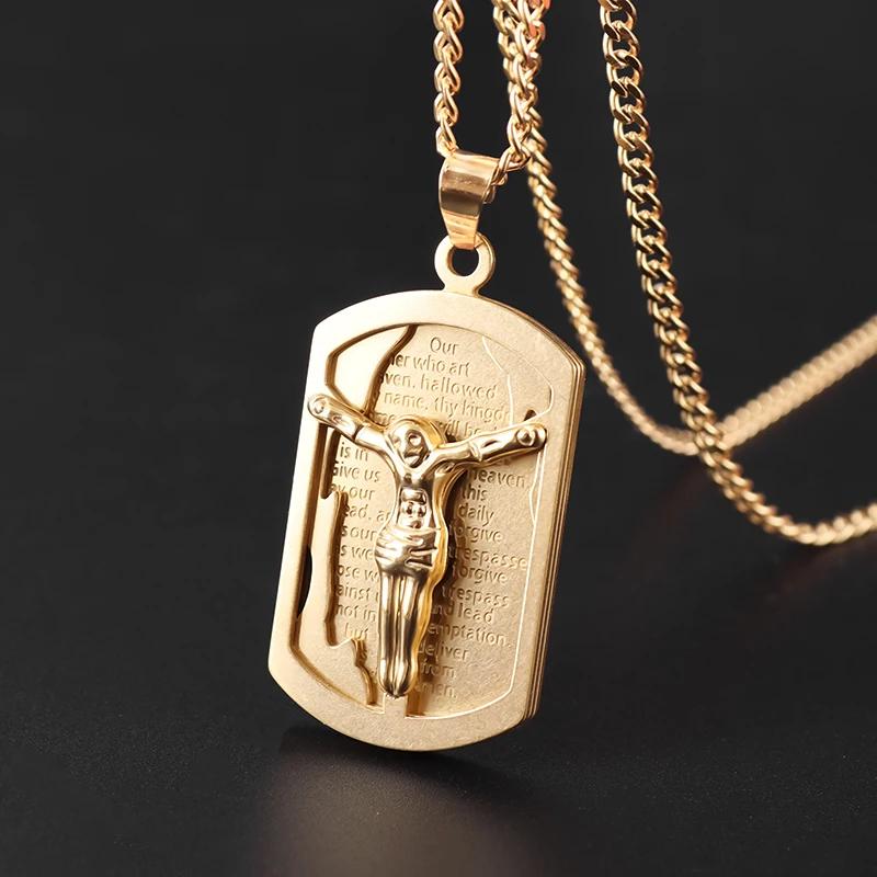 Saint St. Benedict Jesus Cross Pendant Necklace Men and Women Religious Christian Catholic Amulet Stainless Steel Jewelry
