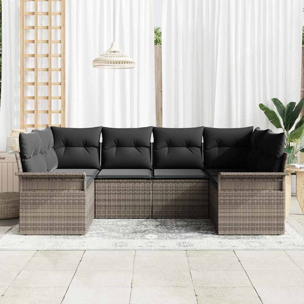 Garden Sofa Set with Cushions 6 Pcs Grey Poly Rattan