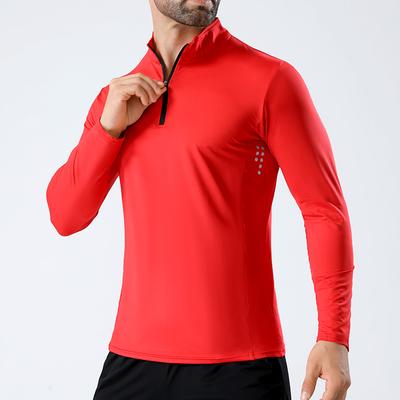 T-shirt à Manches Longues pour Homme Col Montant Haut Zippé Nouveau Mince Outdoor Fitness Sports Décontracté Élastique Coupe Slim Chemise de Base