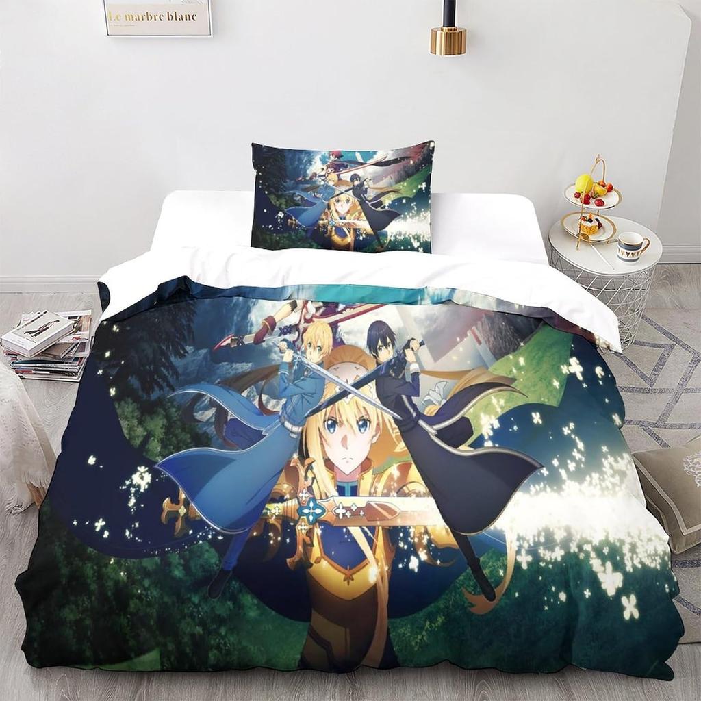 Anime Sword Art Online Duvet Cover Pillowcase Bedding Set Adult Boy Girl Bedroom Decoration Children Gift Single Double Size
