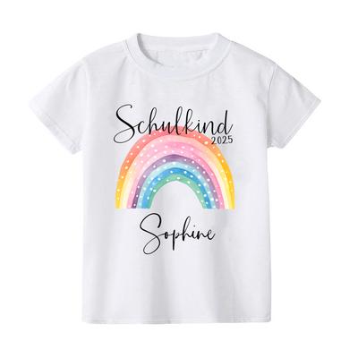 Süßes Schulkind-T-Shirt mit Name Regenbogen Schulkind 2025 T-Shirts Personalisiertes Erstklässler-T-Shirt Geschenk zum ersten Schultag