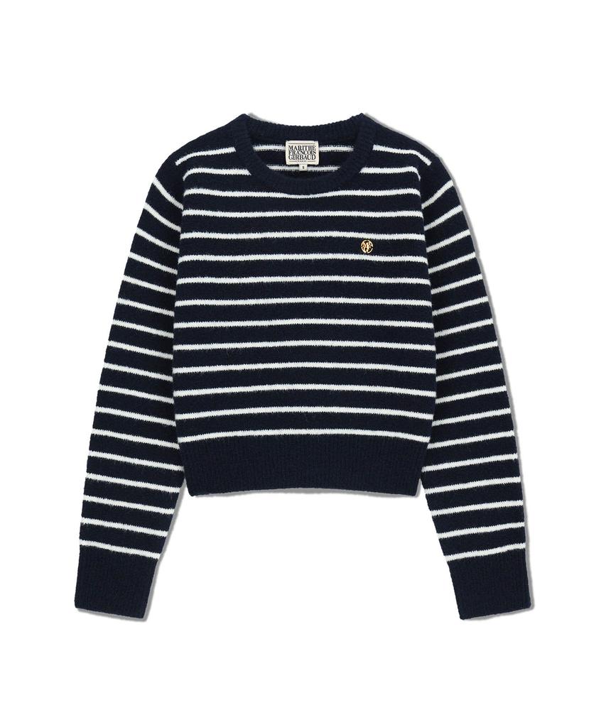 Malittepeulangsowajeobeo W Crew Neck Stripe Crop Knit Pullover Navy