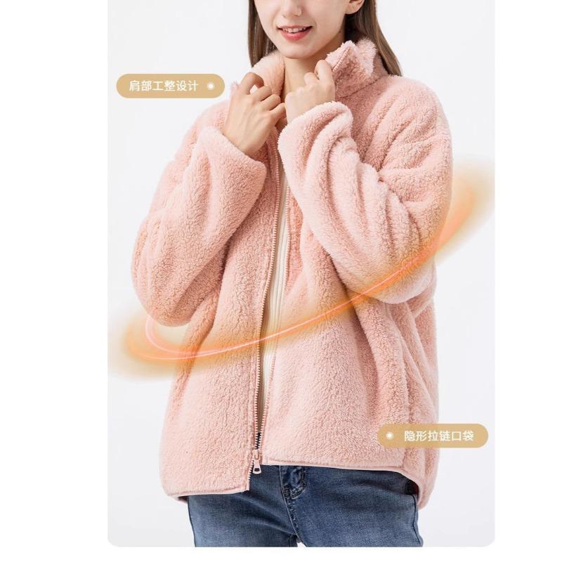 Autumn and Winter Double-sided Velvet Warm Short Coat for Women's New Loose Solid Color Stand-up Neck Cardigan Sweater Fleece for Women