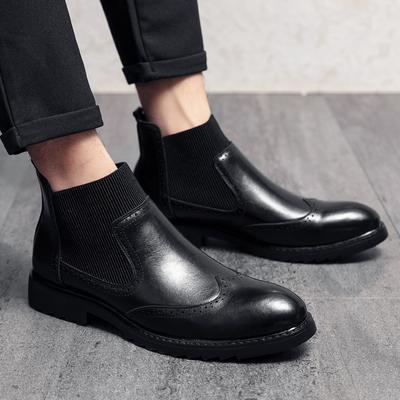 Modne męskie buty Chelsea wsuwane Retro botki do kostki dla mężczyzny Casual elastyczna skóra męskie buty Nowość na jesień męskie buty formalne mężczyźni