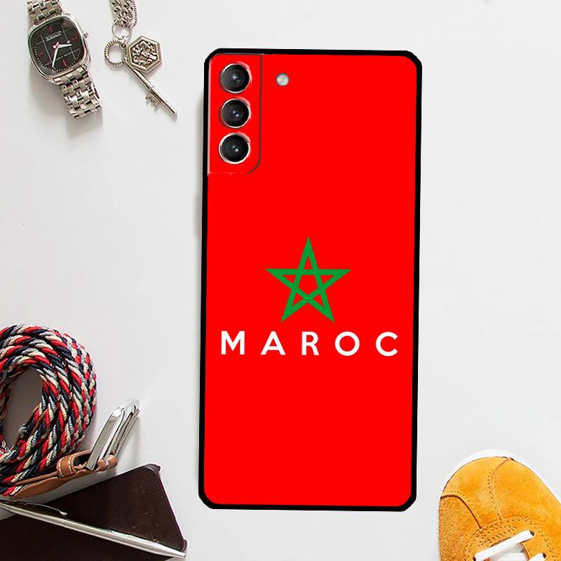 Funda con la bandera de Marruecos y el escudo de armas para Samsung Galaxy S24, S23, S22 Ultra, Note 20, 10, S8, S9, S10 Plus, S20 FE, S21 FE