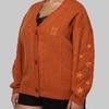 Title: Women's Orange Brown V-Neck Knit Cardigan with Twisted Cable Pattern