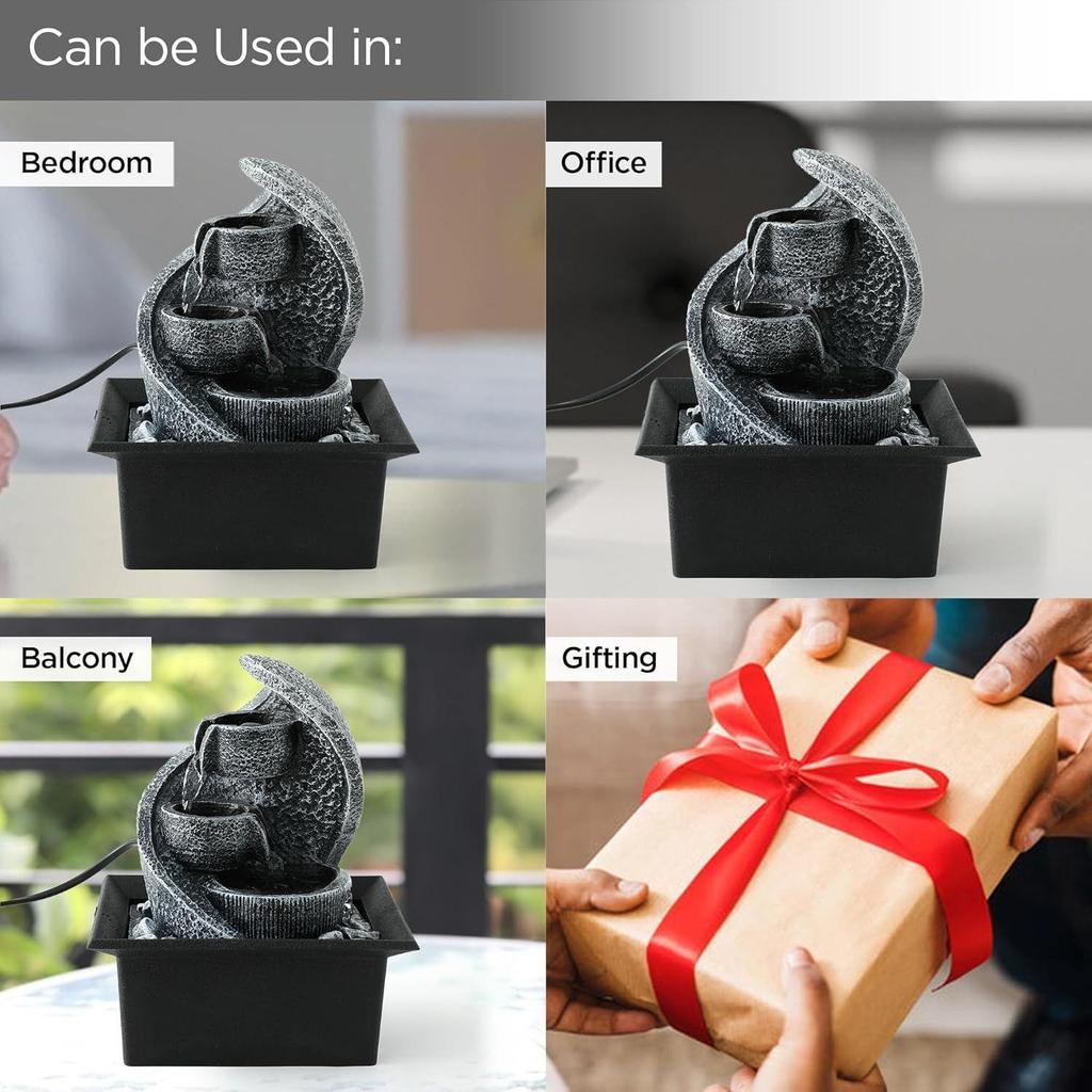 Polyresin Water Fountain for Home Decor (20cm)| Home Decor Items | Water Fountains for Living Room, Office, Reception | House Warming Gifts