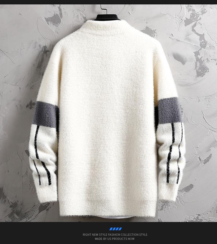 Men's College Style Fleece-Lined Knitted Sweater: Warm and Thick for Autumn/Winter