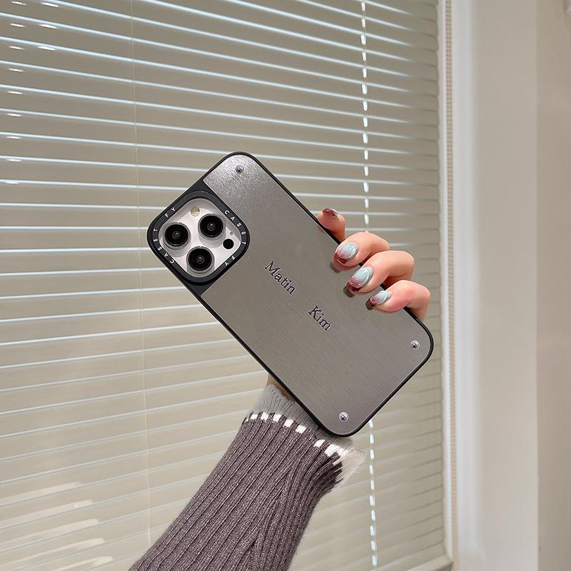 "Korean Denim Drop-Proof Case for Apple iPhone 12-16 Pro Max, Trendy Mirror Design."