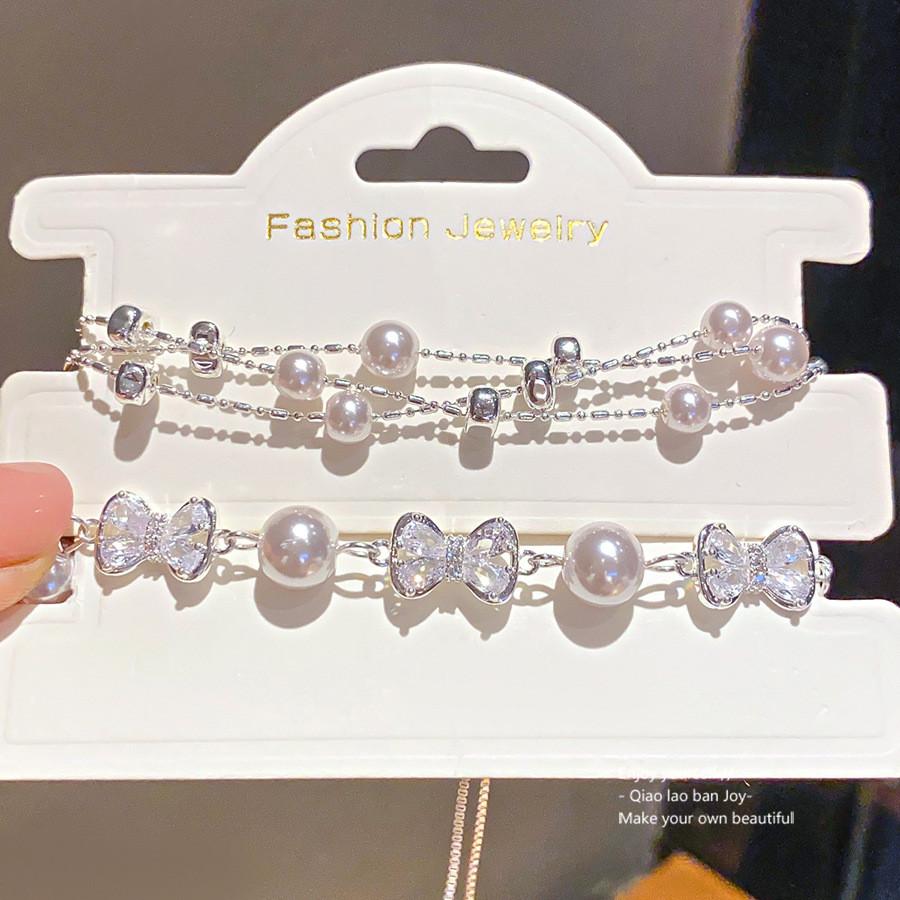 Pearl Shaped Multilayer Bracelet With Electroplated Finish For Womens Fashion