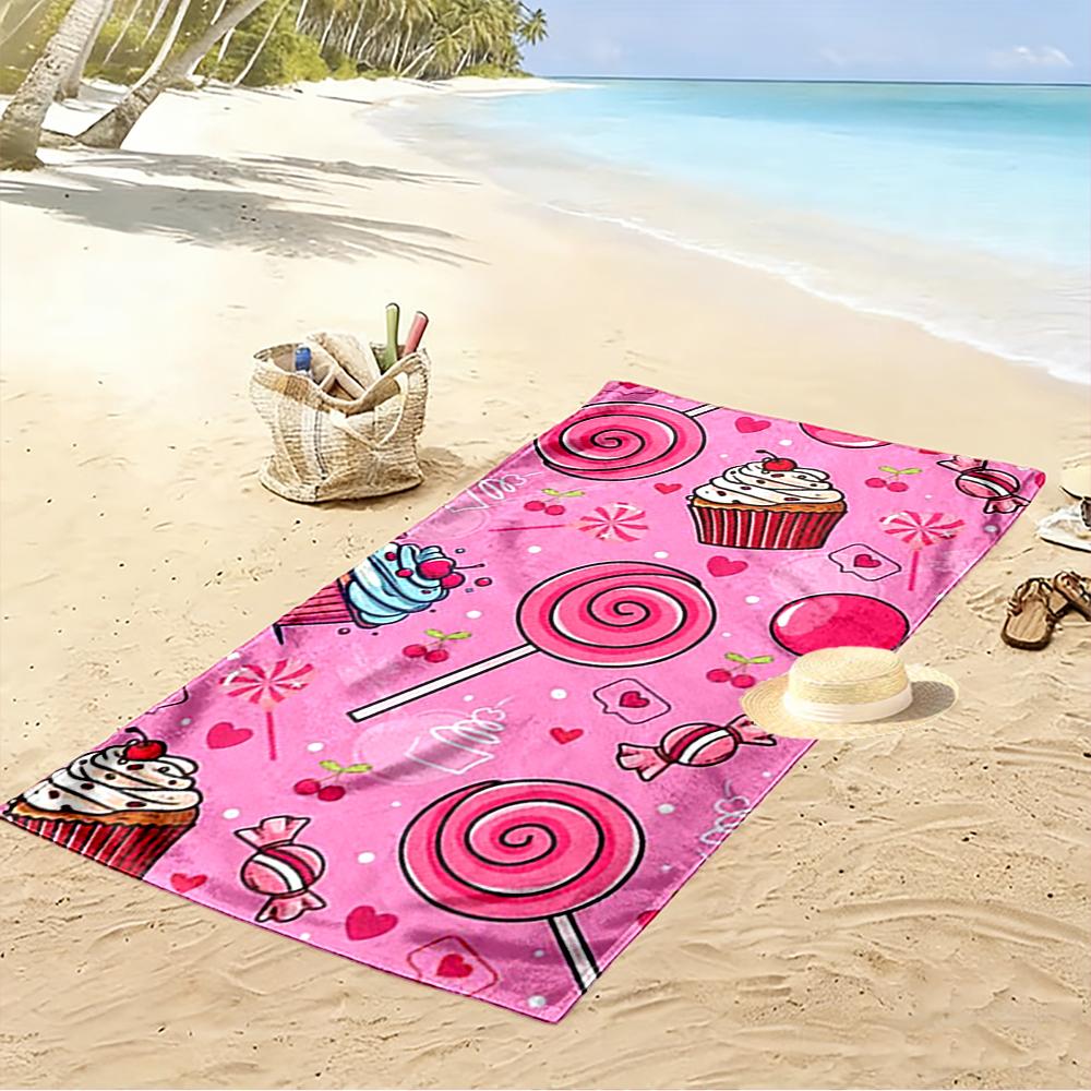 Pink Candy and Cupcake Pattern Beach towel quick-drying for travel outdoor sports jogging beach and swimming