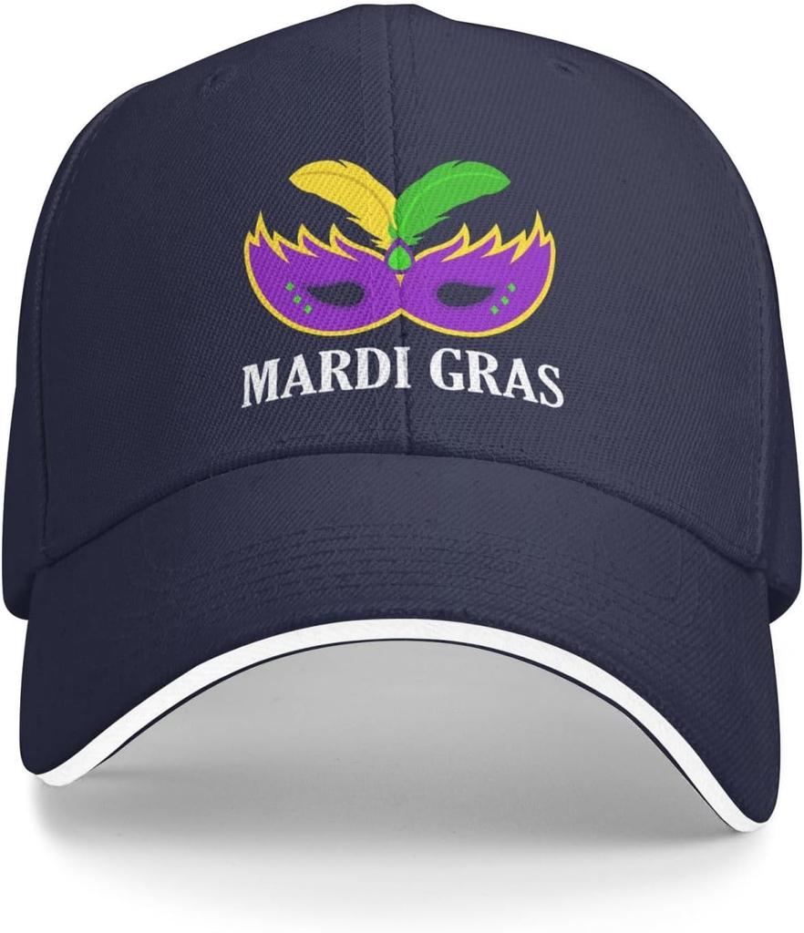 Mardi Gras Mask Print Baseball Cap Polyester Adjustable Casual Sports Summer Hat for Men Women