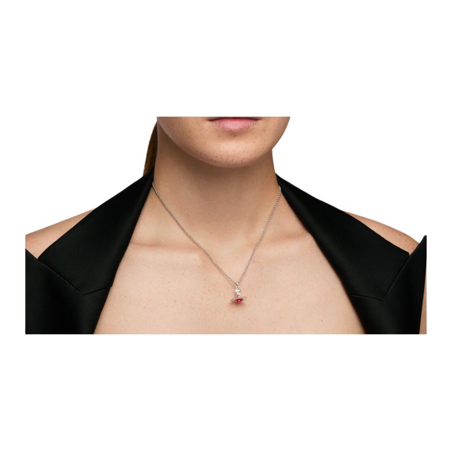 VIVIENNE WESTWOOD New Tiny Orb Medium 3D Saturn Sphere Necklace Unisex Necklace Red Silver 6302022402P186-CN001