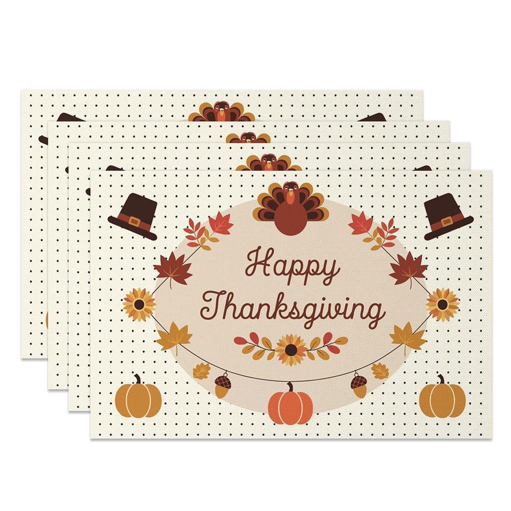 Thanksgiving Placemat Fall Harvest Table Decor Pumpkin Maple Leaf Pattern Printing Seasonal Holiday Dining Mats for Family Party