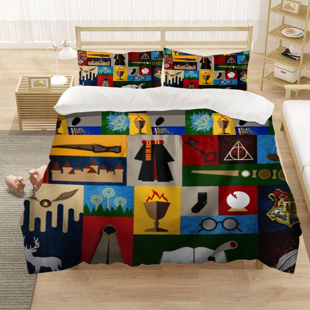 Marauders Map Four Magic College 3Pcs Duvet Cover Sets Cartoon Bedding Set Sheet Children Room Bed Sheet Pillow Case