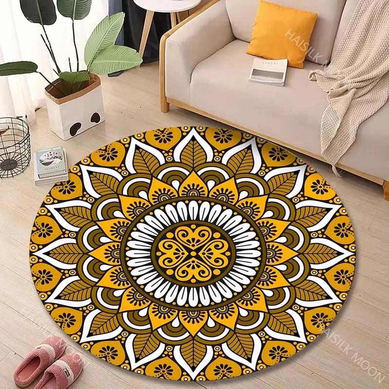 1PC Mandala Print Round Rug Carpets Living Room Chair Home Decoration Children Play Crawling Soft Non-slip Floor Mat Decoration