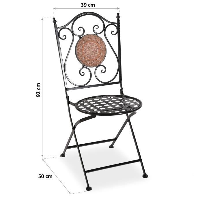 Chaise de jardin Trumpington - VERSA - Mosaïque en Métal - Noir et rouge - 92 x 50 x 39 cm