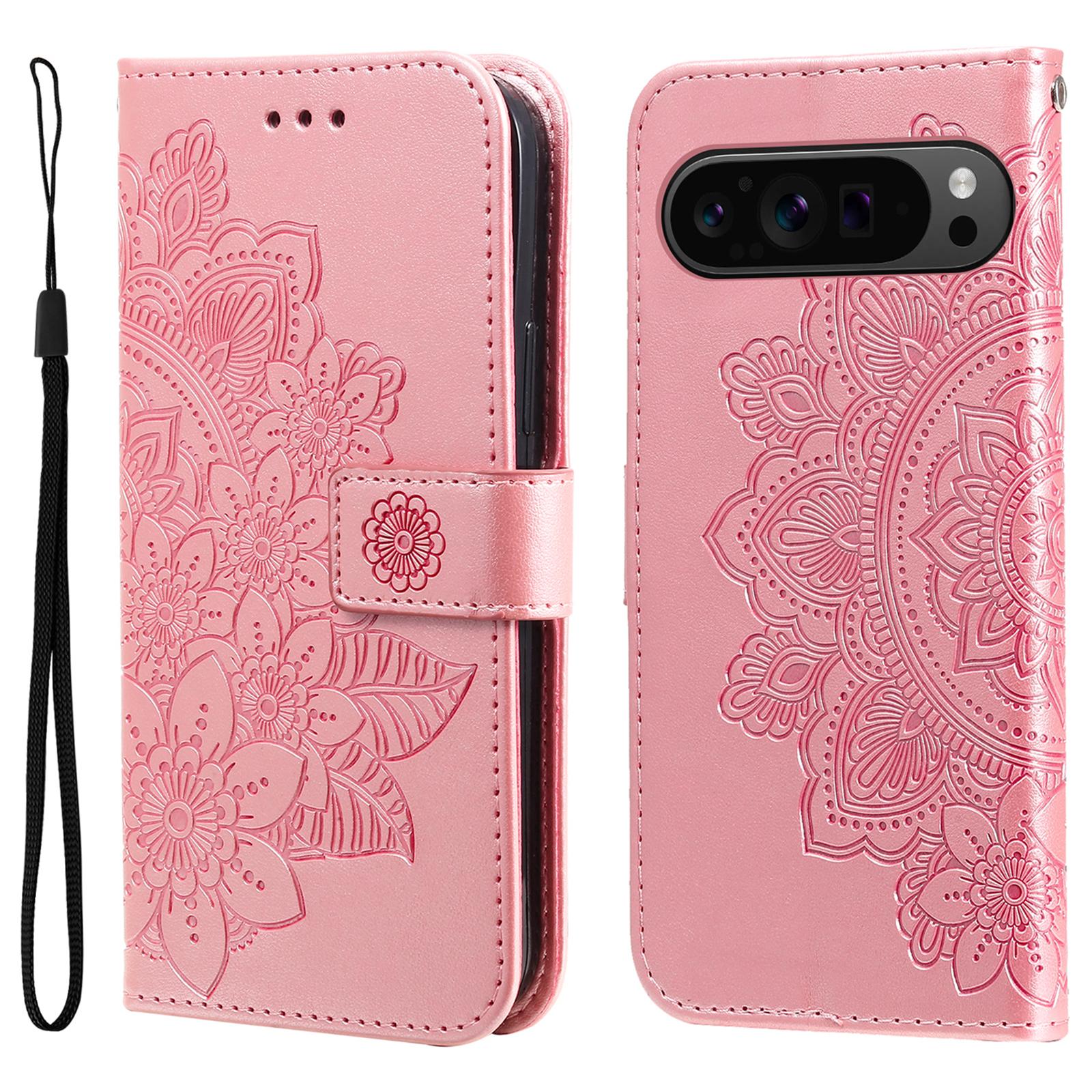 

For Google Pixel 10 Pro XL/9 Pro XL Case Floral Pattern PU Leather Wallet Stand Phone Cover Pink