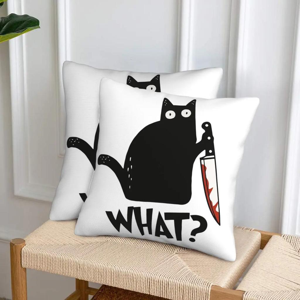 Cat What Murderous Black Cat With Knife 2 Pcs Square Pillowcase Pillow Cover Cushion Throw Pillow For Home Bedroom