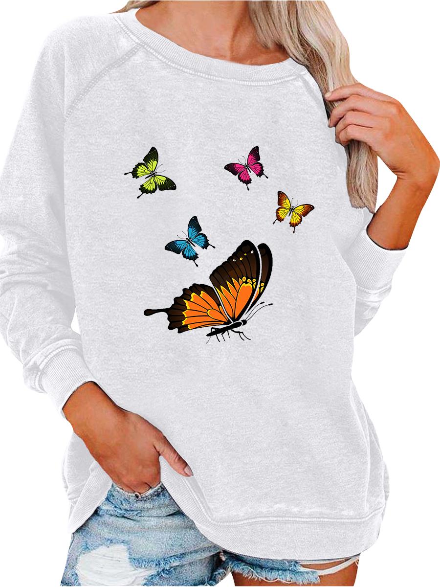 Женский пуловер оверсайз, модный топ с принтом бабочки, женский свитшот на весну/осень S